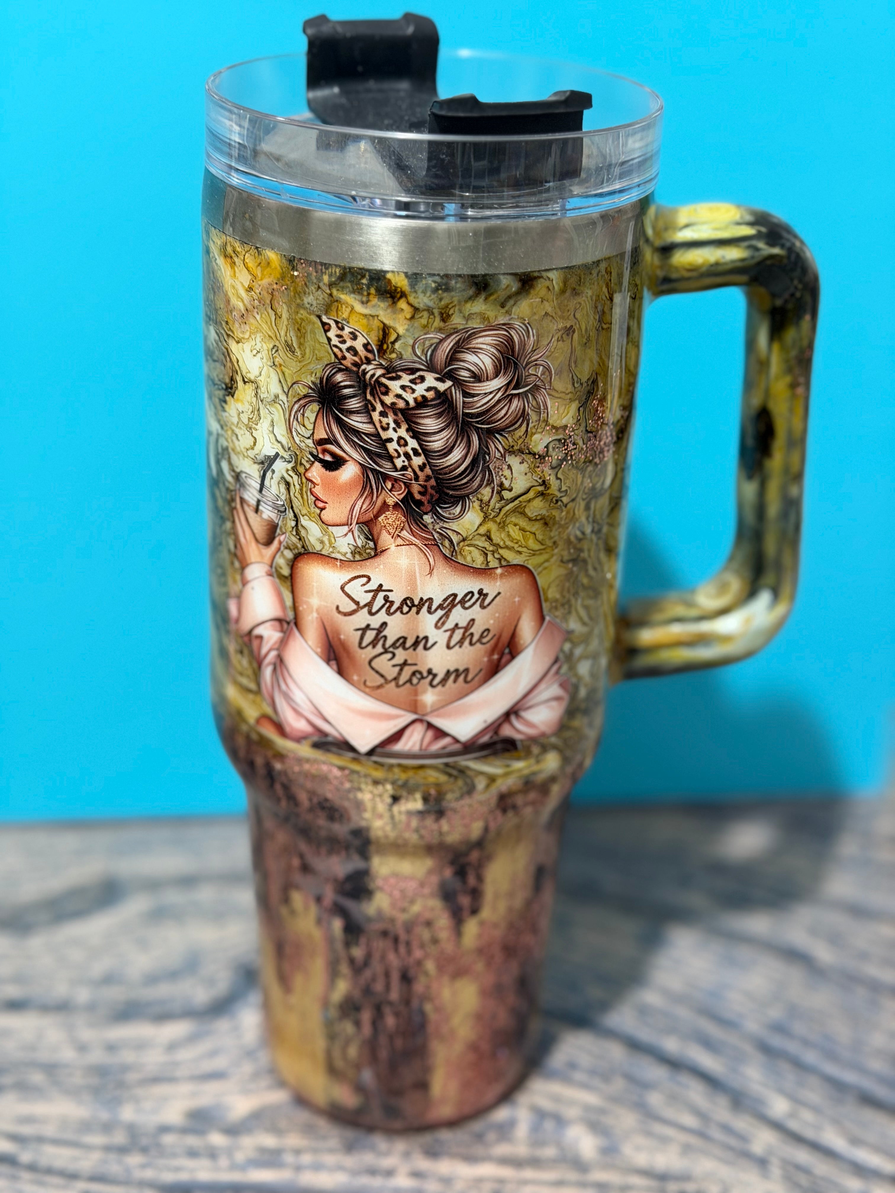 Powerful Woman Tumbler - 40oz Leopard Print Gold