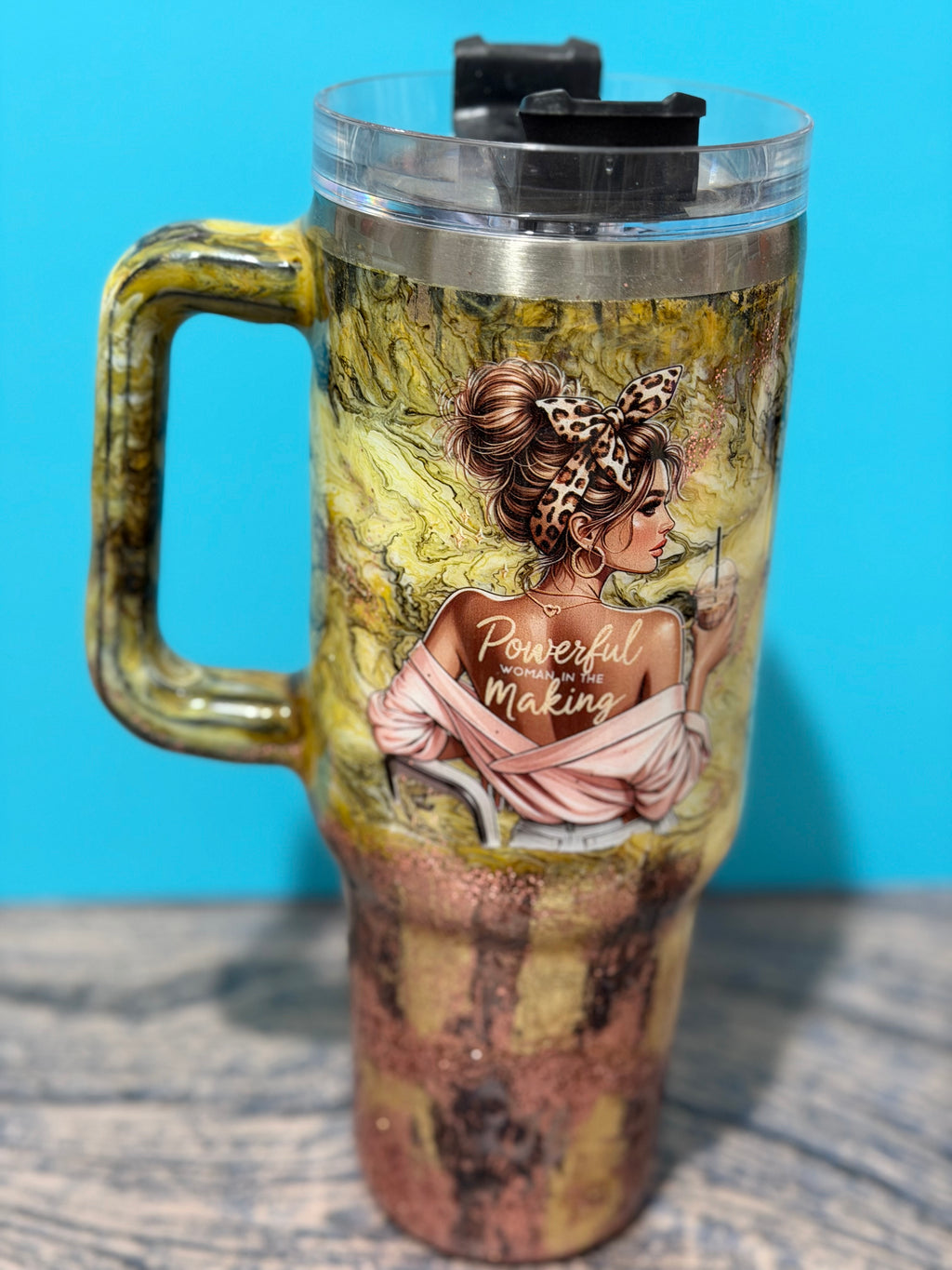 Powerful Woman Tumbler - 40oz Leopard Print Gold