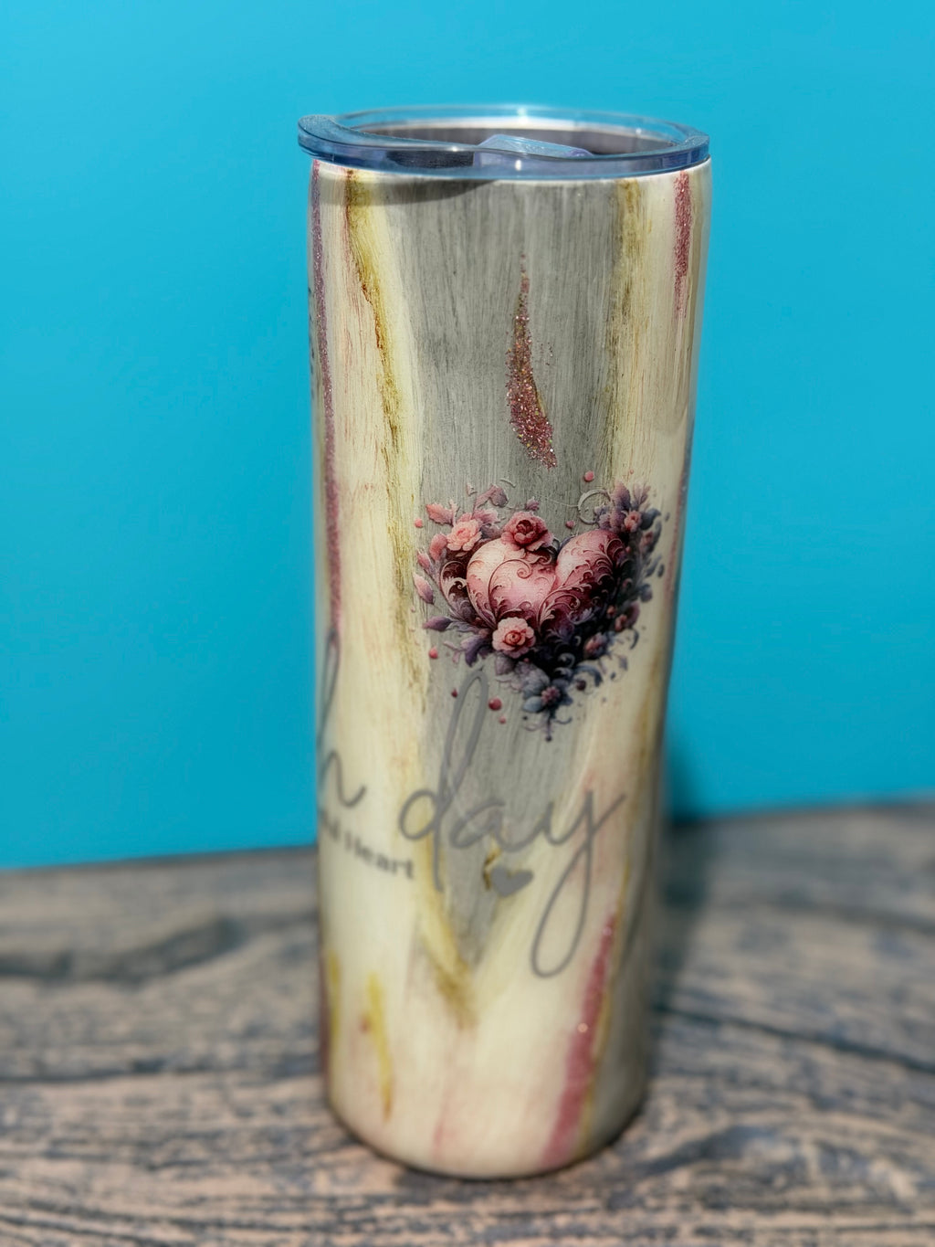 Grateful Heart Tumbler - 20oz Vintage Floral Wood Grain