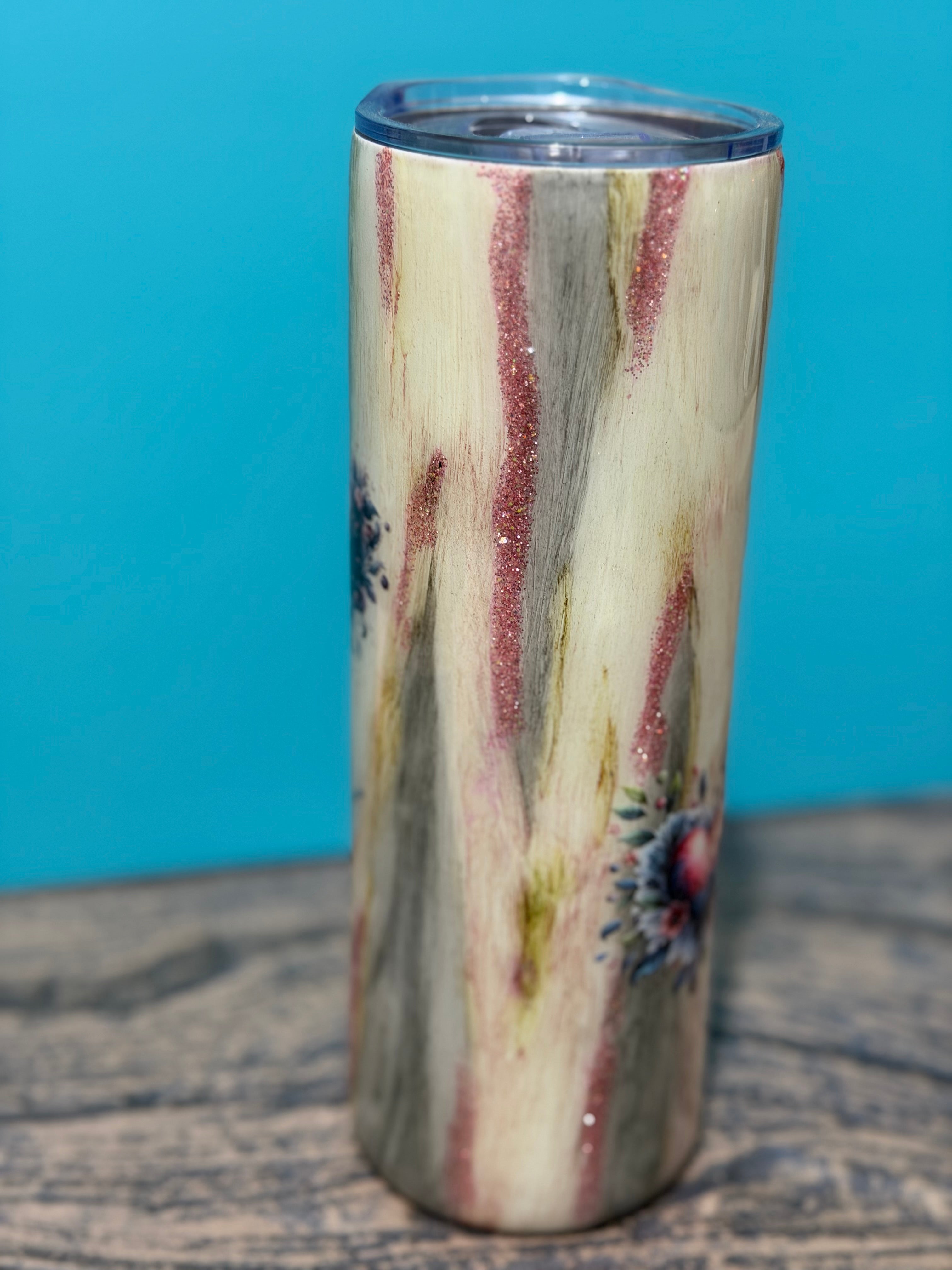 Grateful Heart Tumbler - 20oz Vintage Floral Wood Grain