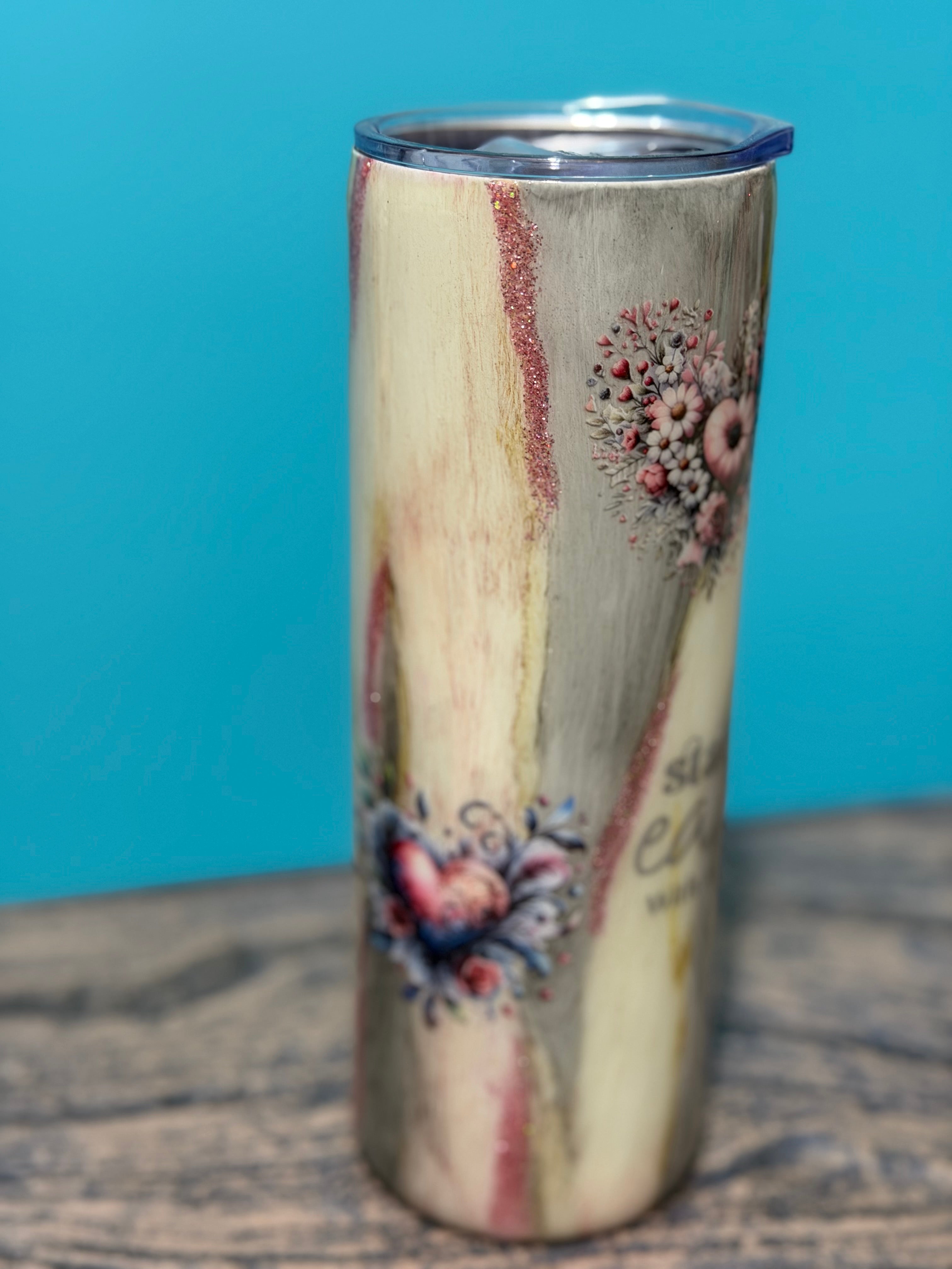 Grateful Heart Tumbler - 20oz Vintage Floral Wood Grain