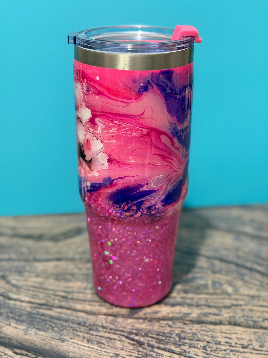 Pink Poppy Dreams Tumbler - 30oz Pink Purple Glitter