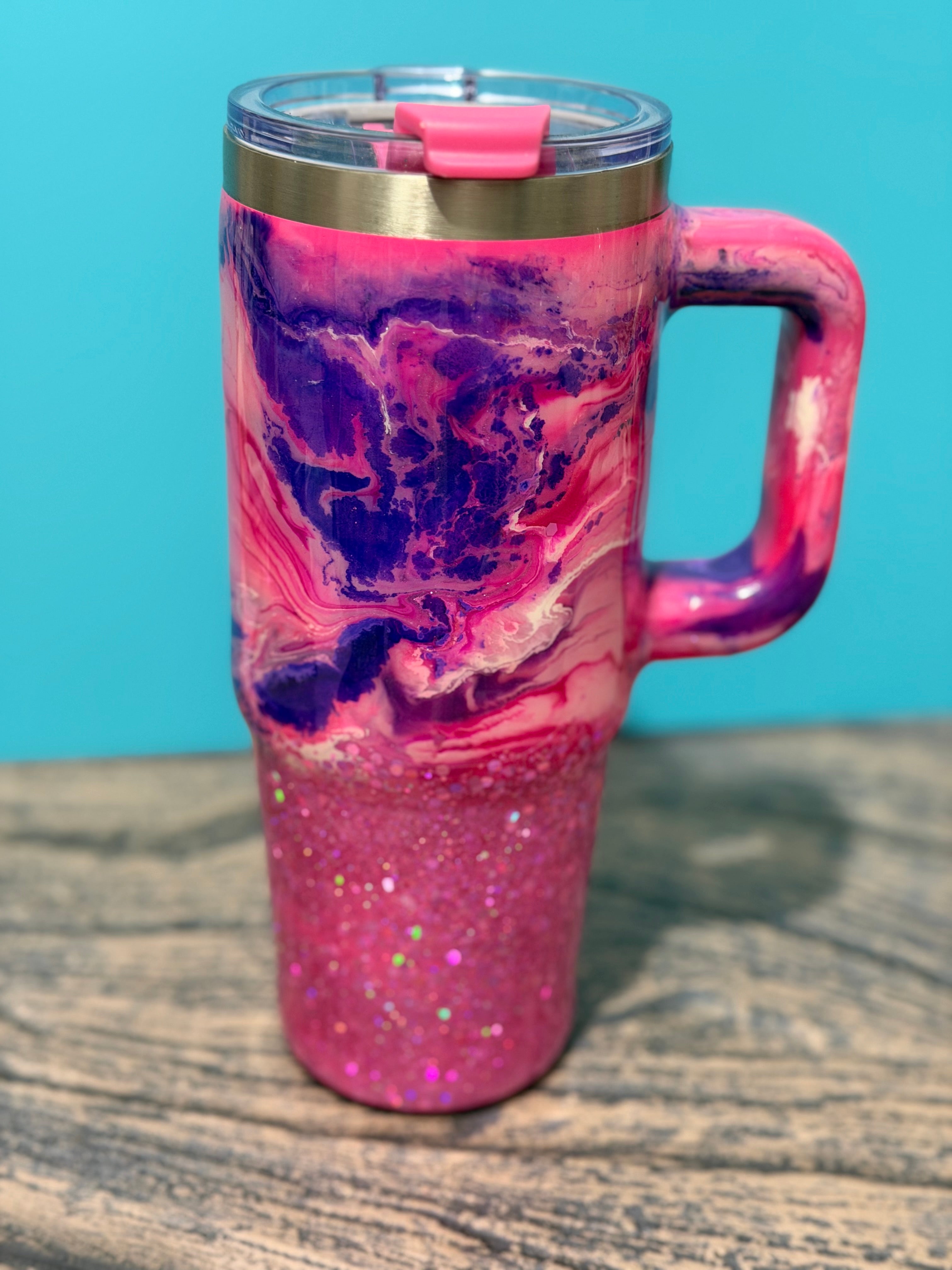 Pink Poppy Dreams Tumbler - 30oz Pink Purple Glitter