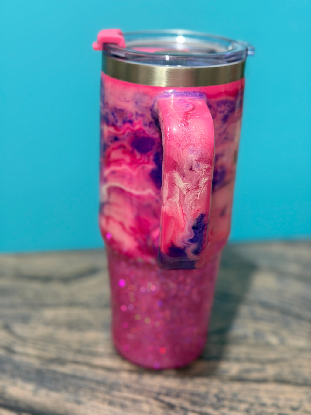 Pink Poppy Dreams Tumbler - 30oz Pink Purple Glitter