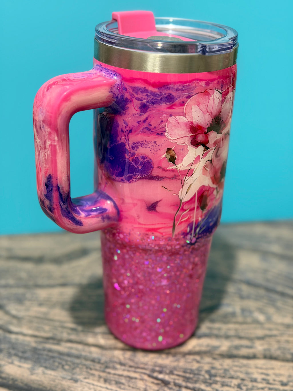 Pink Poppy Dreams Tumbler - 30oz Pink Purple Glitter