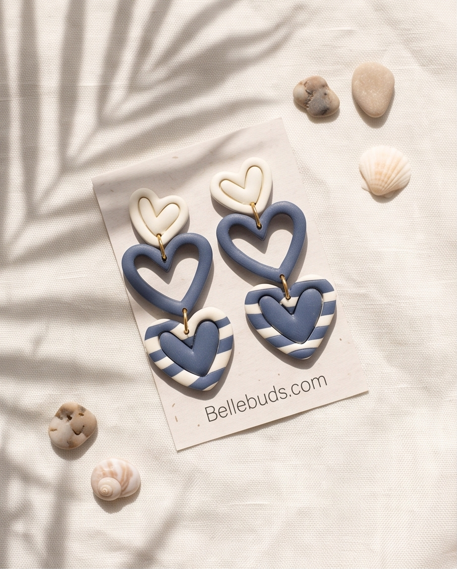 Triple Heart Striped Drop Earrings