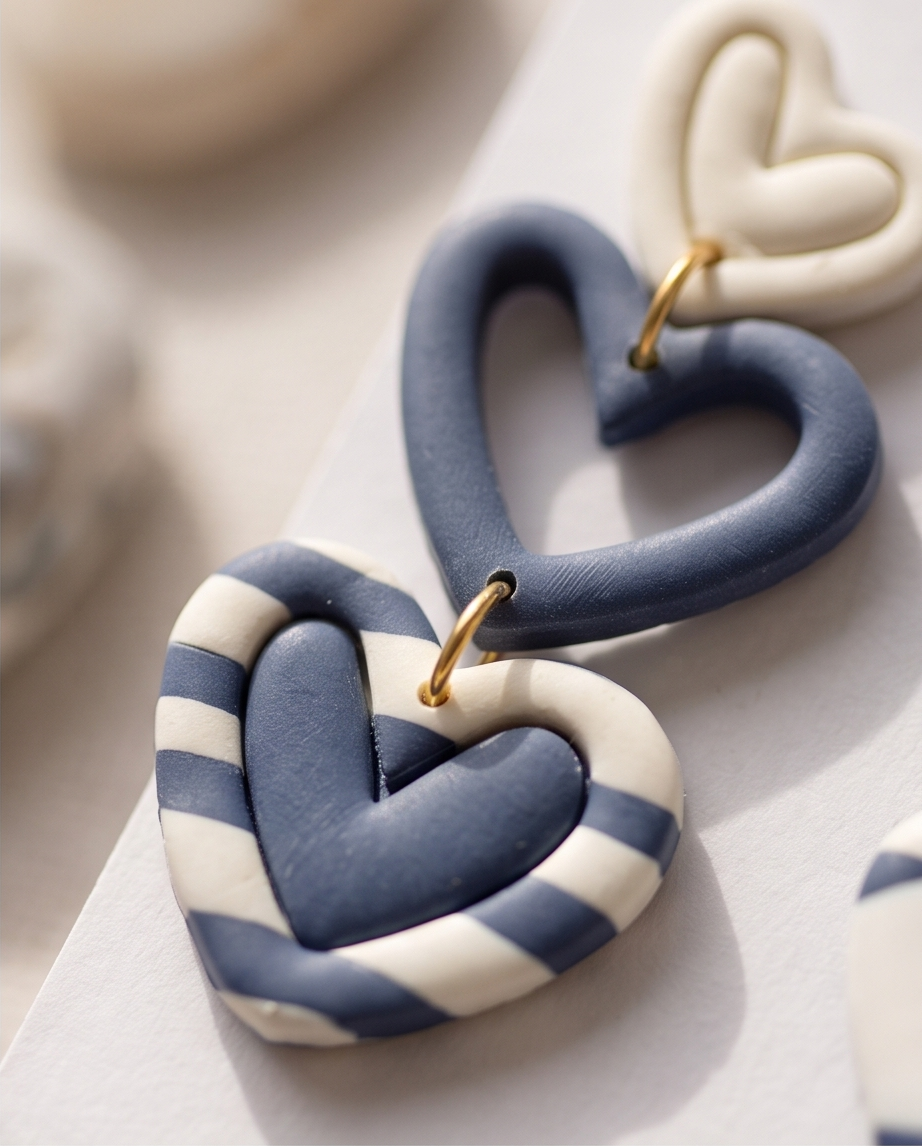 Triple Heart Striped Drop Earrings