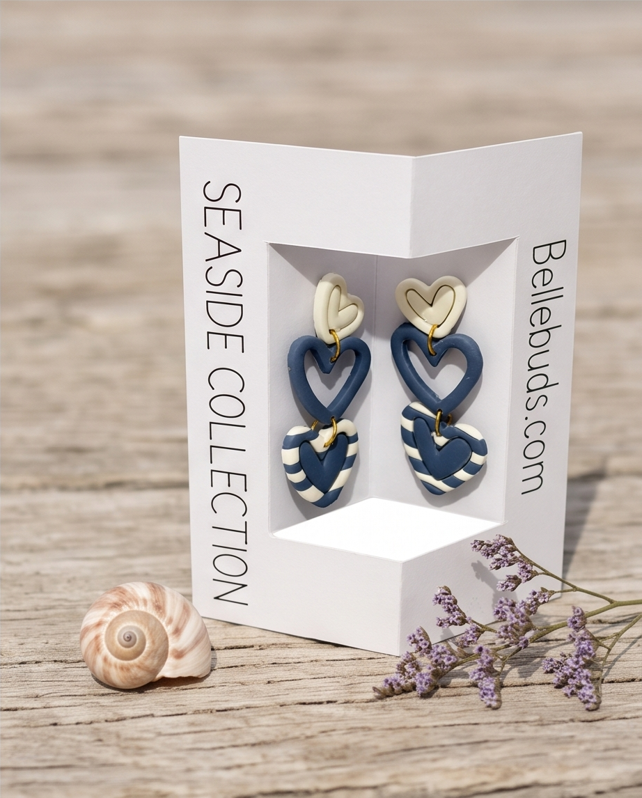 Triple Heart Striped Drop Earrings