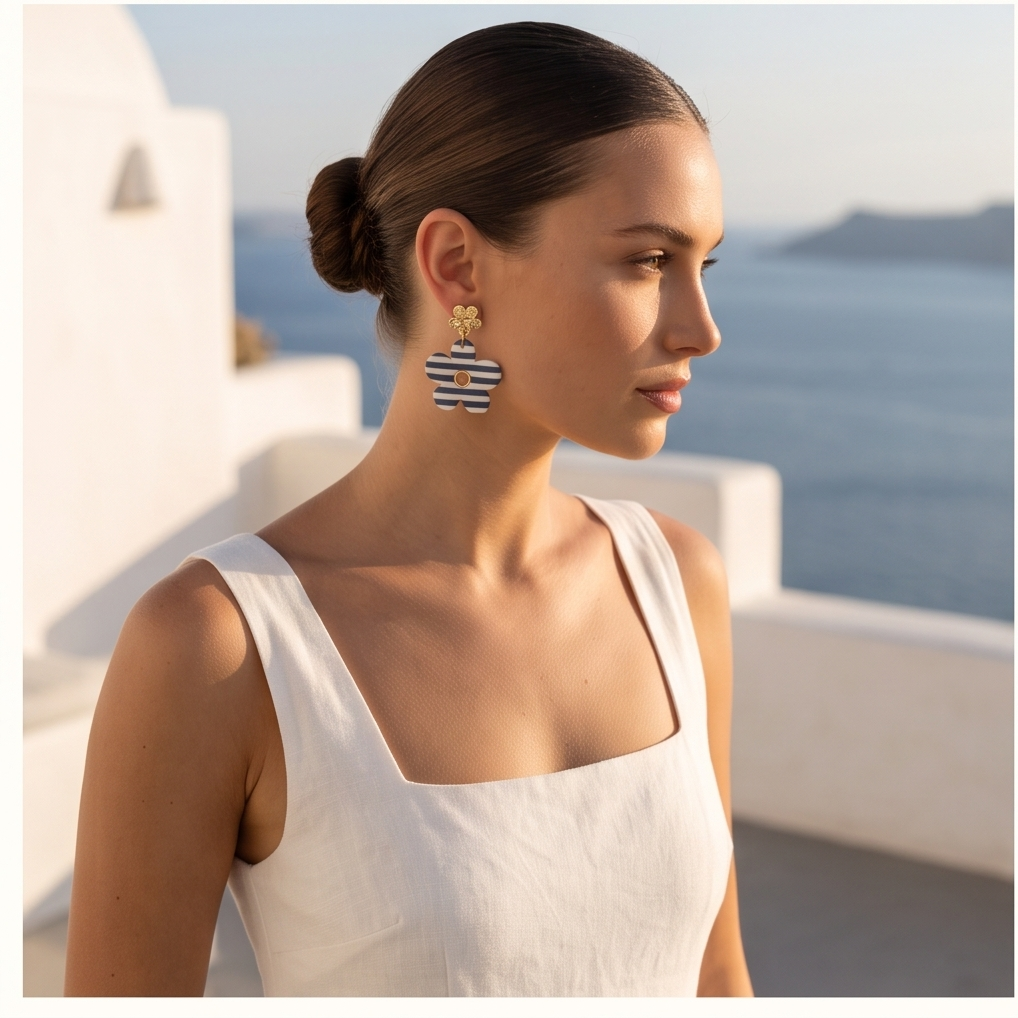 Handmade Striped Flower Drop Earrings