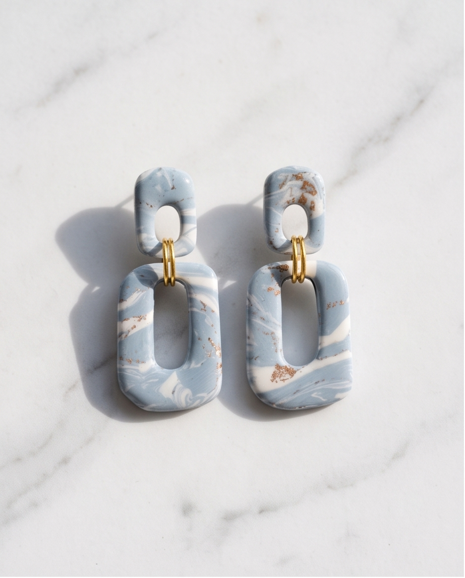 Blue Marble Link Drop Earrings