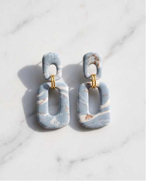 Blue Marble Link Drop Earrings