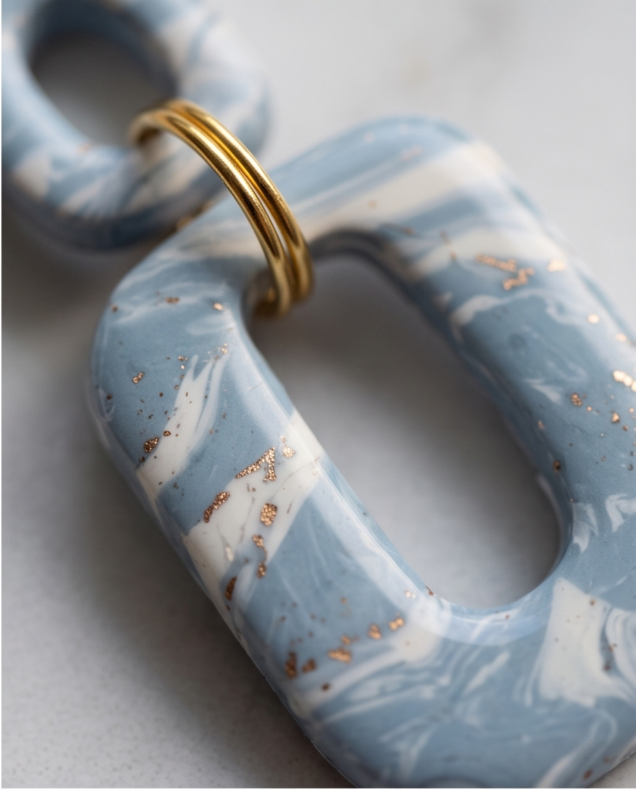 Blue Marble Link Drop Earrings