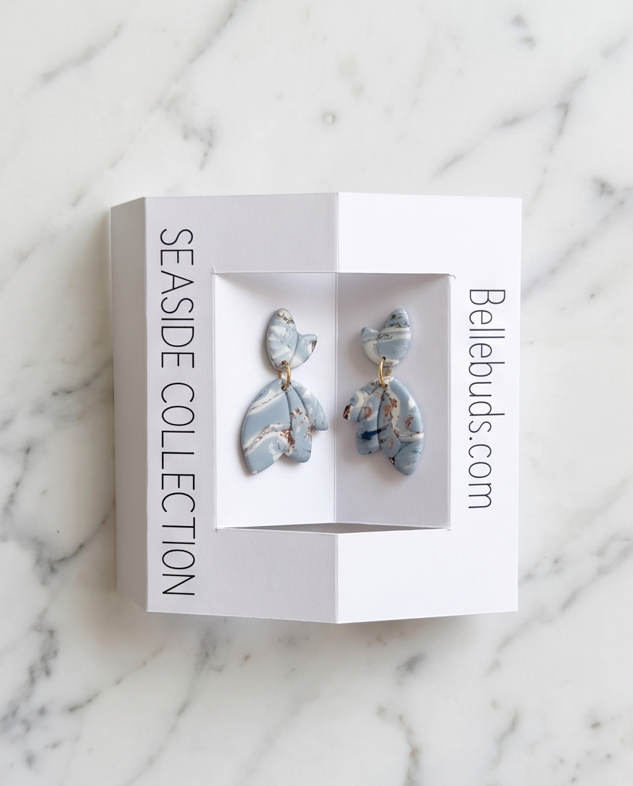 Seaside Collection - Handmade Marbled Blue Petal Drop Earrings