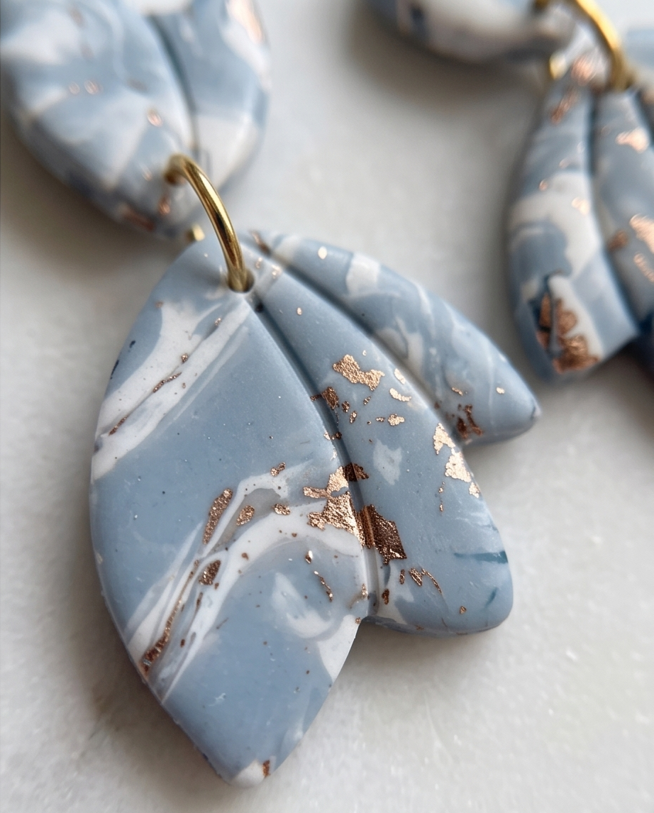 Seaside Collection - Handmade Marbled Blue Petal Drop Earrings