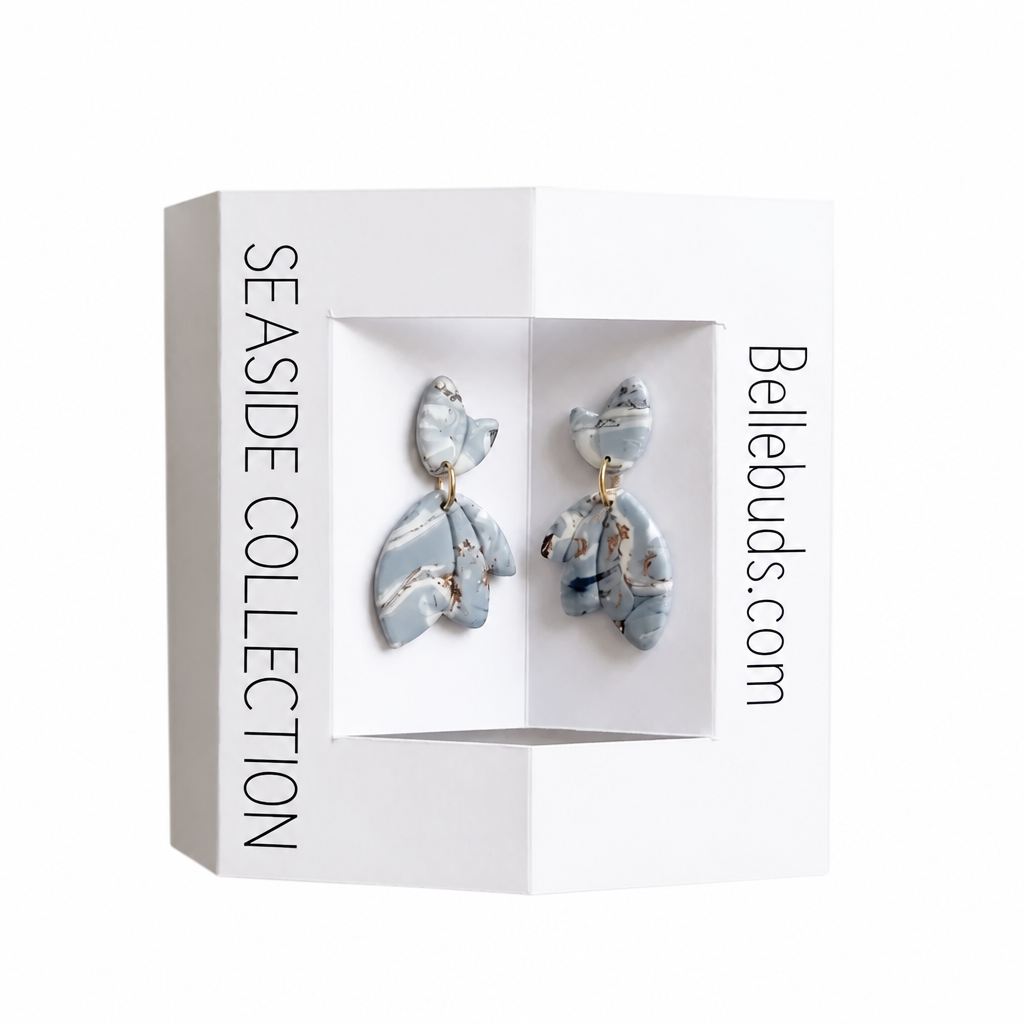 Seaside Collection - Handmade Marbled Blue Petal Drop Earrings