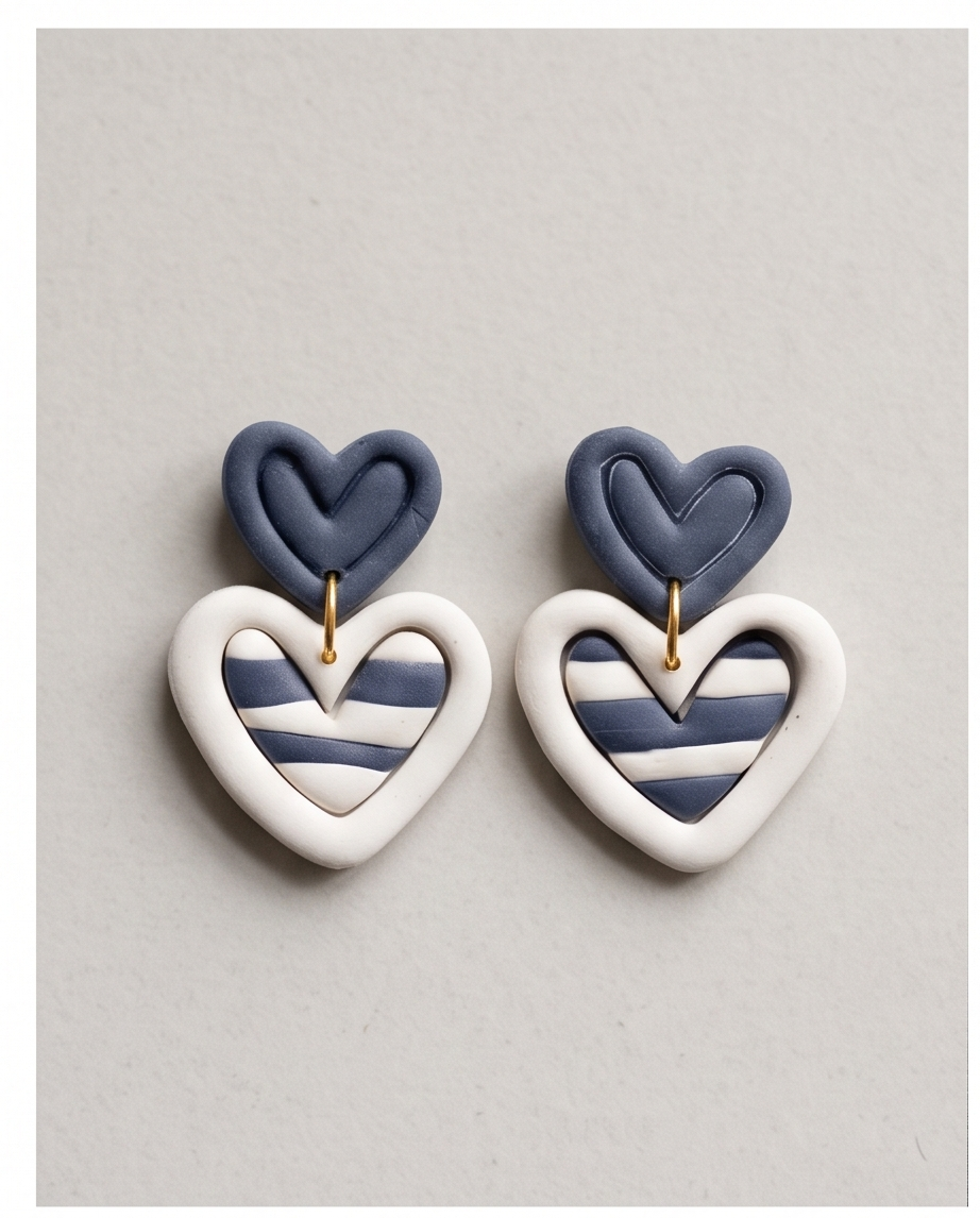 Double Heart Striped Earrings
