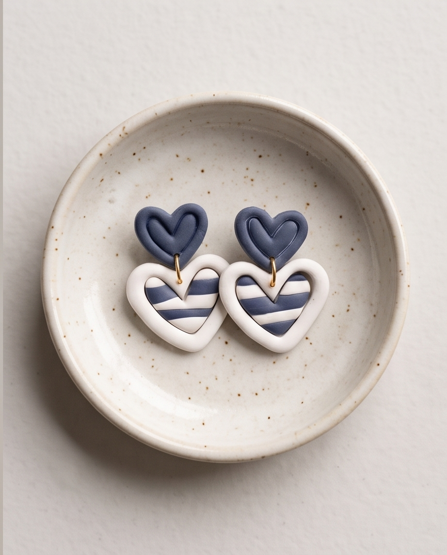 Double Heart Striped Earrings