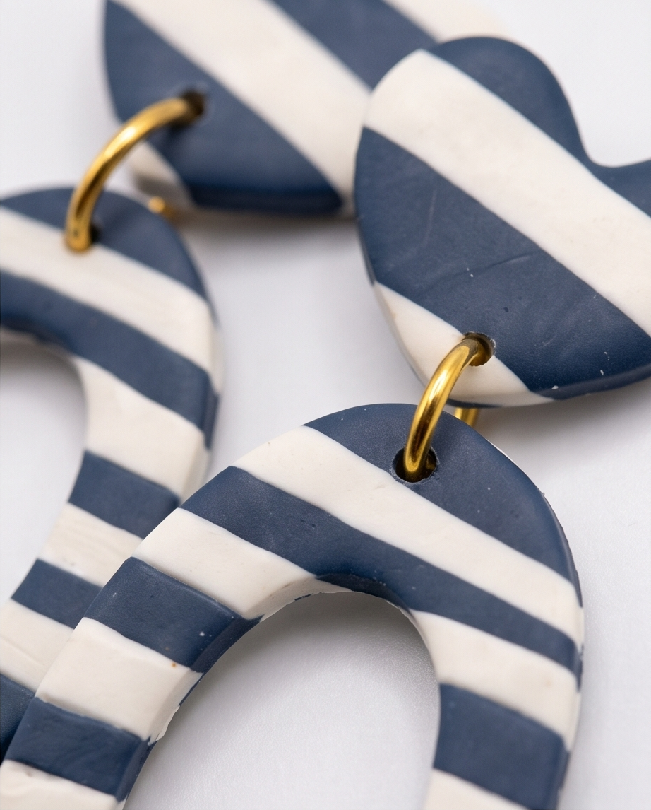 Handmade Nautical Heart and Oval Drop Earrings