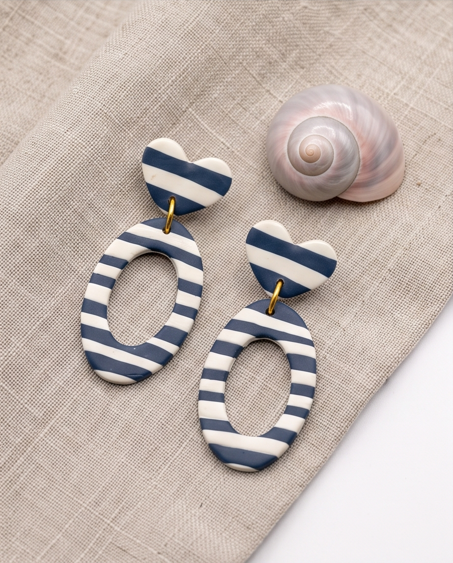 Handmade Nautical Heart and Oval Drop Earrings
