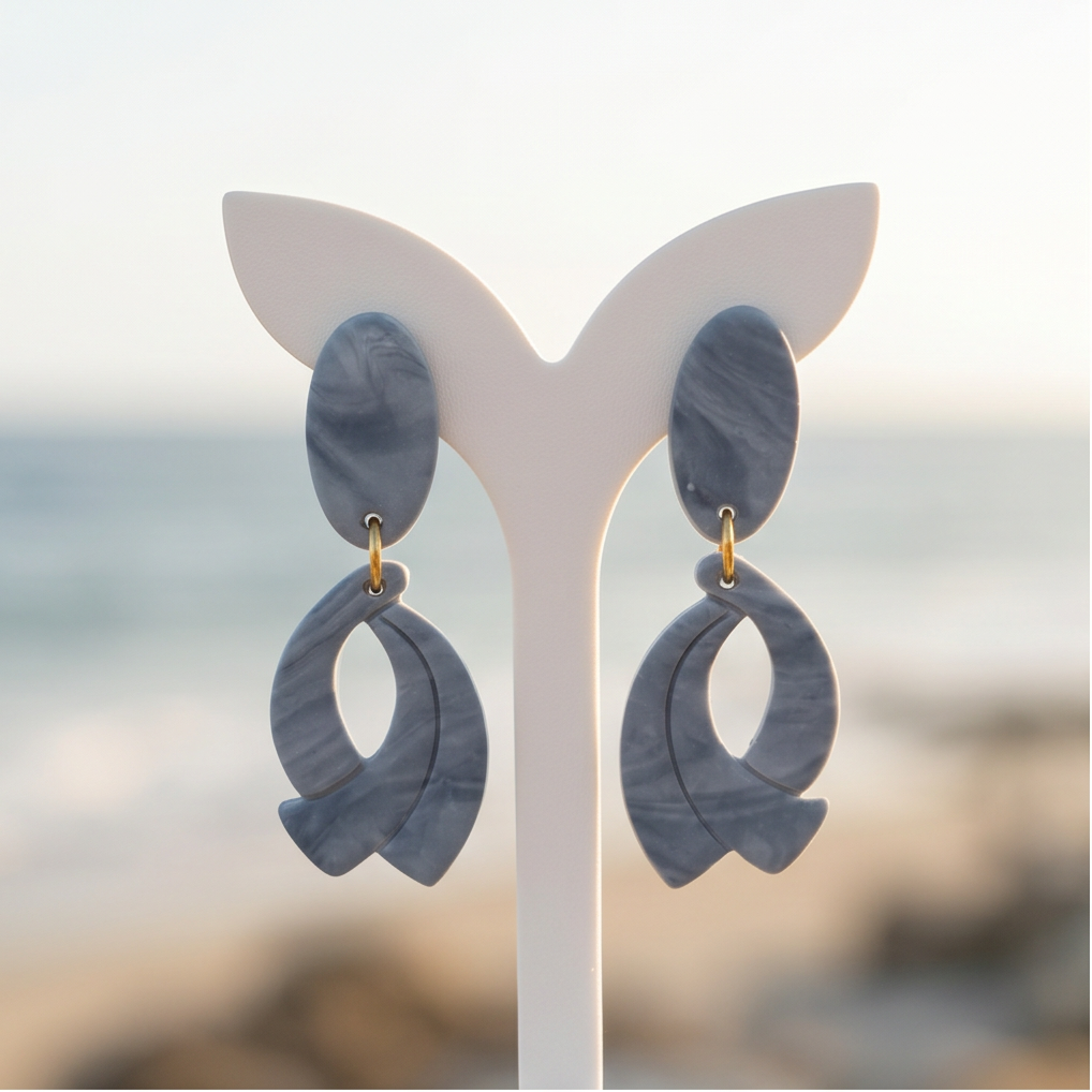 Slate Blue Marbled Drop Earrings