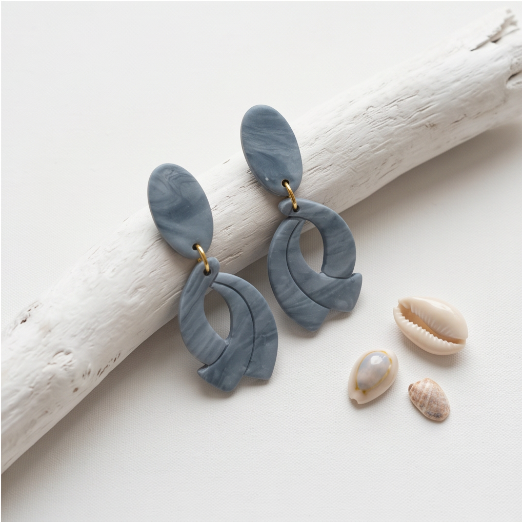 Slate Blue Marbled Drop Earrings