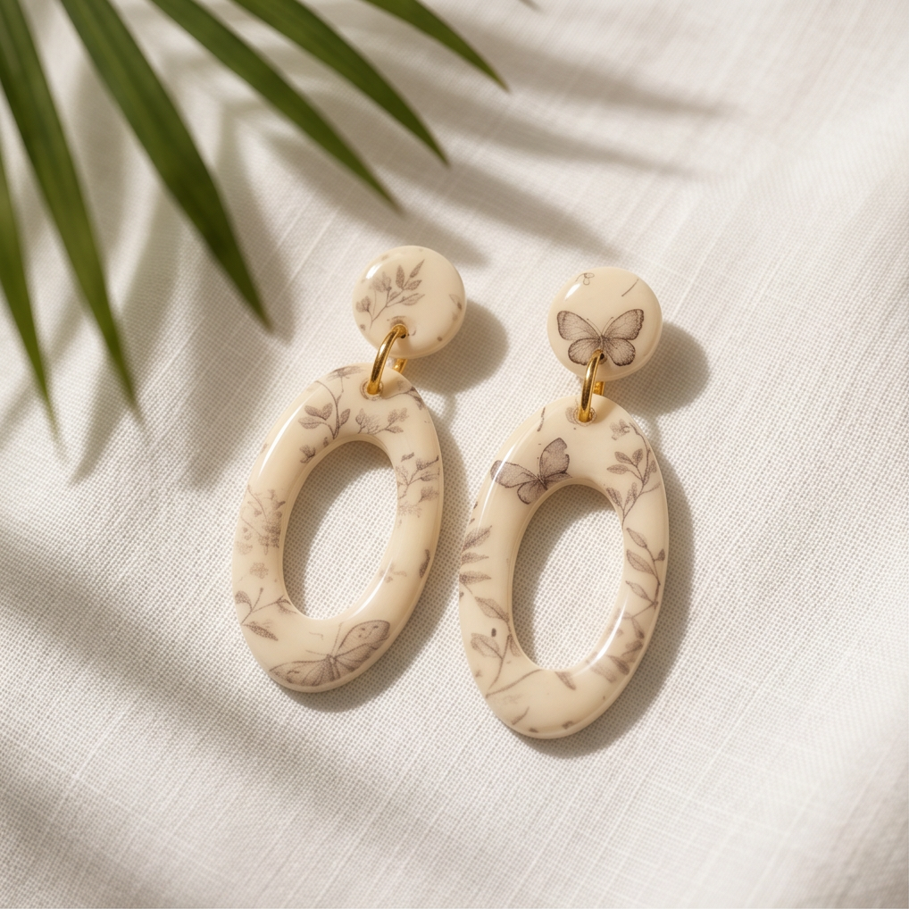 Vintage Floral Oval Drop Earrings
