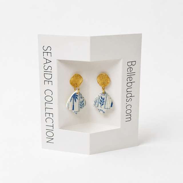 Coastal Toile Shell Drop Earrings