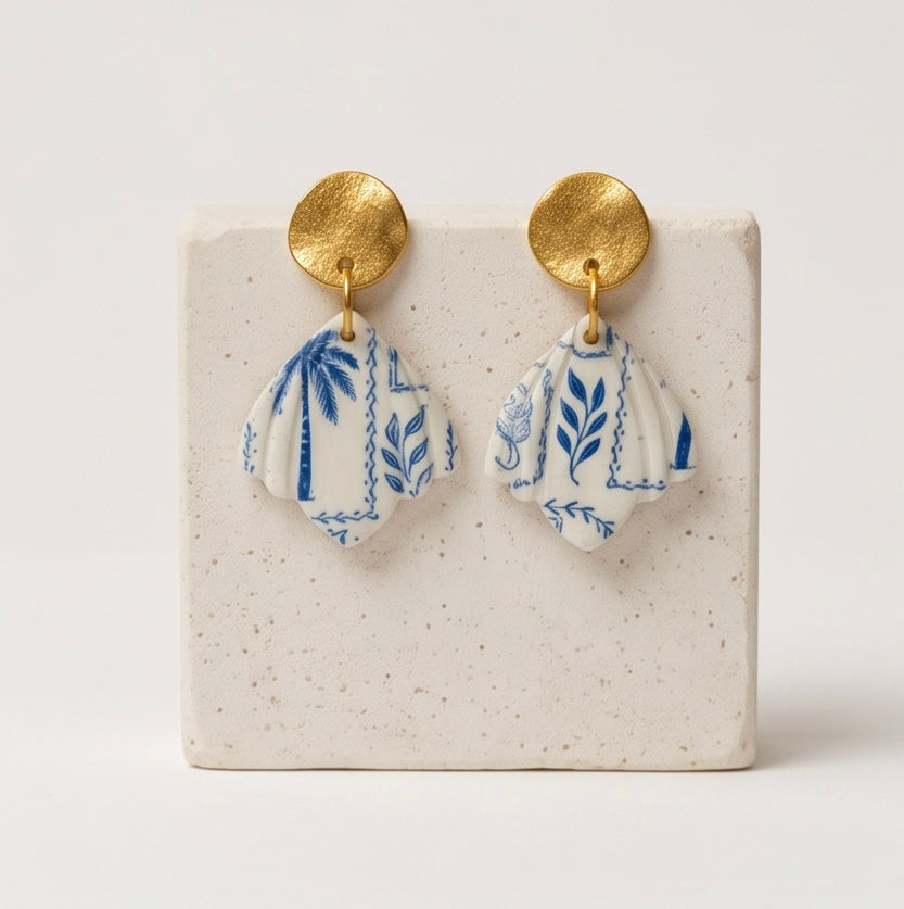 Coastal Toile Shell Drop Earrings