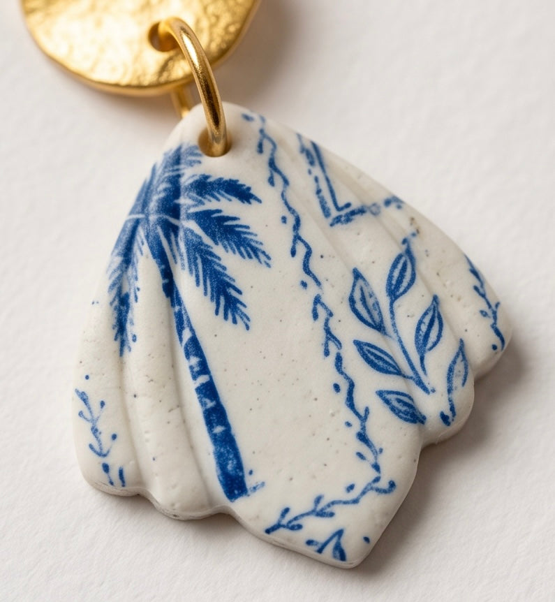 Coastal Toile Shell Drop Earrings