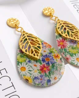 Gold Leaf FloralTeardrop Earrings