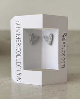Silver Quilted Heart Stud Earrings