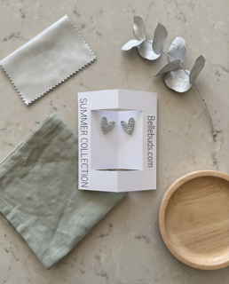 Silver Quilted Heart Stud Earrings