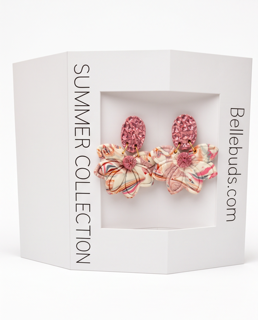 Pink Marbled Floral Statement Earrings