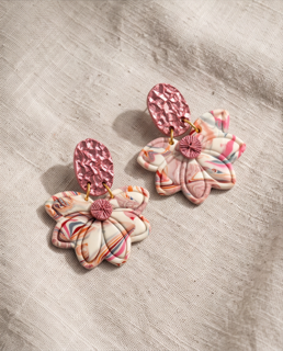 Pink Marbled Floral Statement Earrings