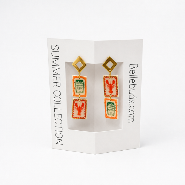 Lobster & Sardine Stamp Drop Earrings