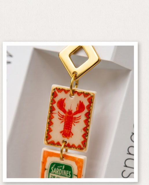 Lobster & Sardine Stamp Drop Earrings