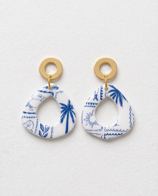 Tropical Toile Open Hoop Earrings
