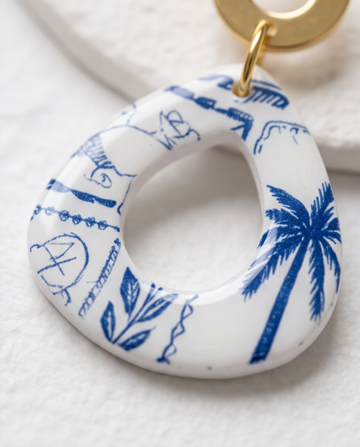 Tropical Toile Open Hoop Earrings