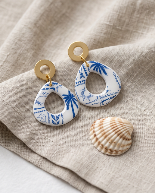 Tropical Toile Open Hoop Earrings