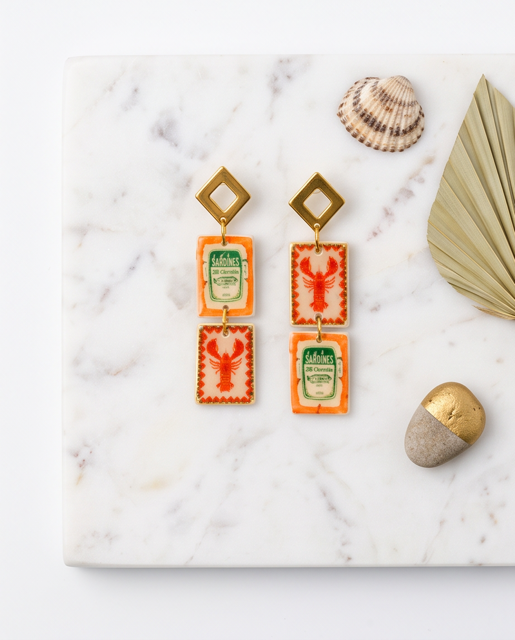 Lobster & Sardine Stamp Drop Earrings