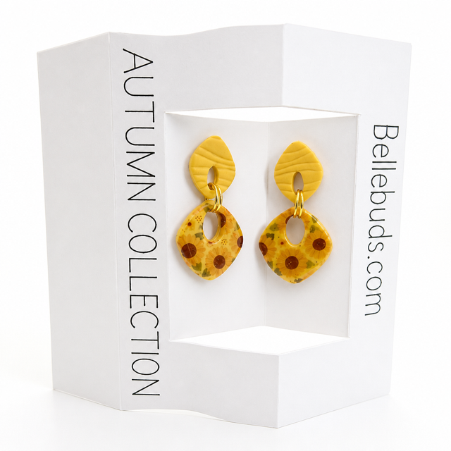 Mustard Sunflower Resin Drop Earrings