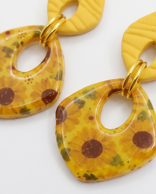 Mustard Sunflower Resin Drop Earrings
