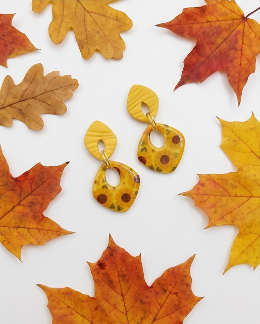 Mustard Sunflower Resin Drop Earrings