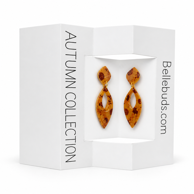 Golden Amber Leaf Drop Earrings