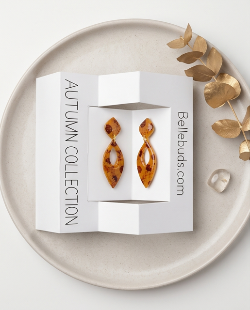 Golden Amber Leaf Drop Earrings