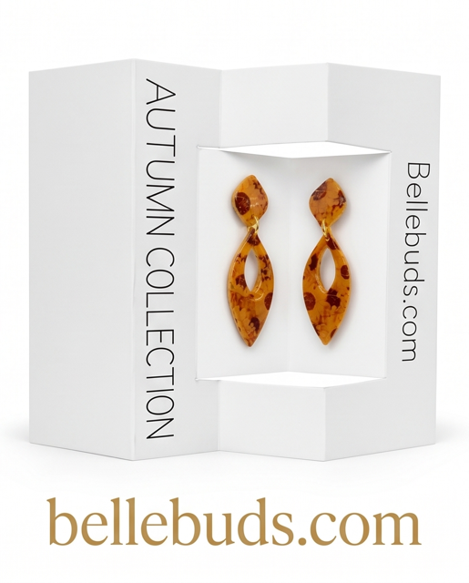 Golden Amber Leaf Drop Earrings