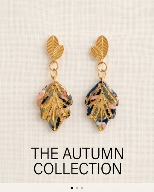 Blush & Navy Botanical Leaf Drop Earrings