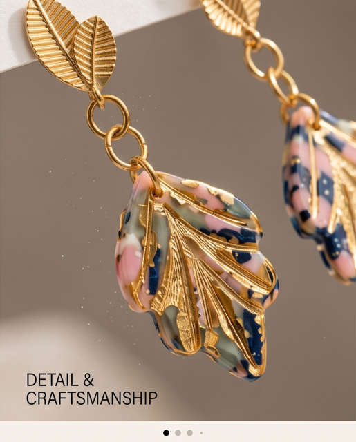 Blush & Navy Botanical Leaf Drop Earrings