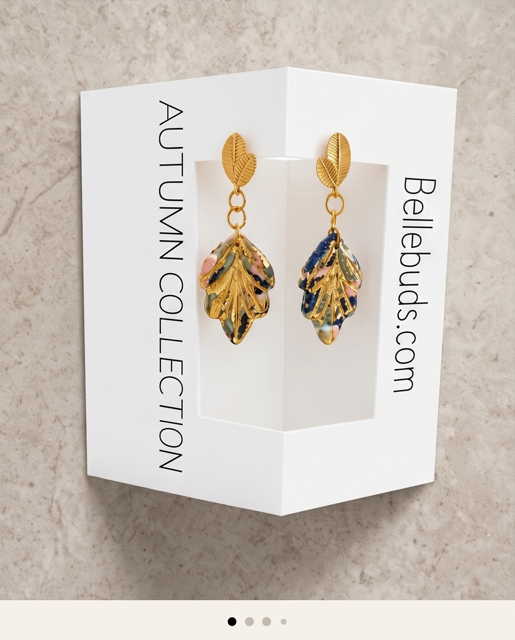 Blush & Navy Botanical Leaf Drop Earrings