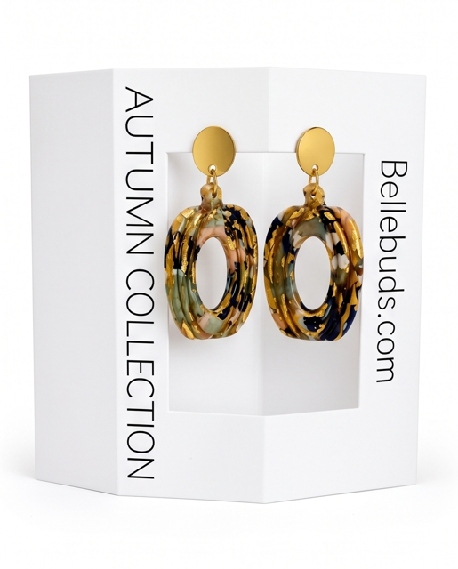 Gold-Tone Enamel Oval Drop Earrings